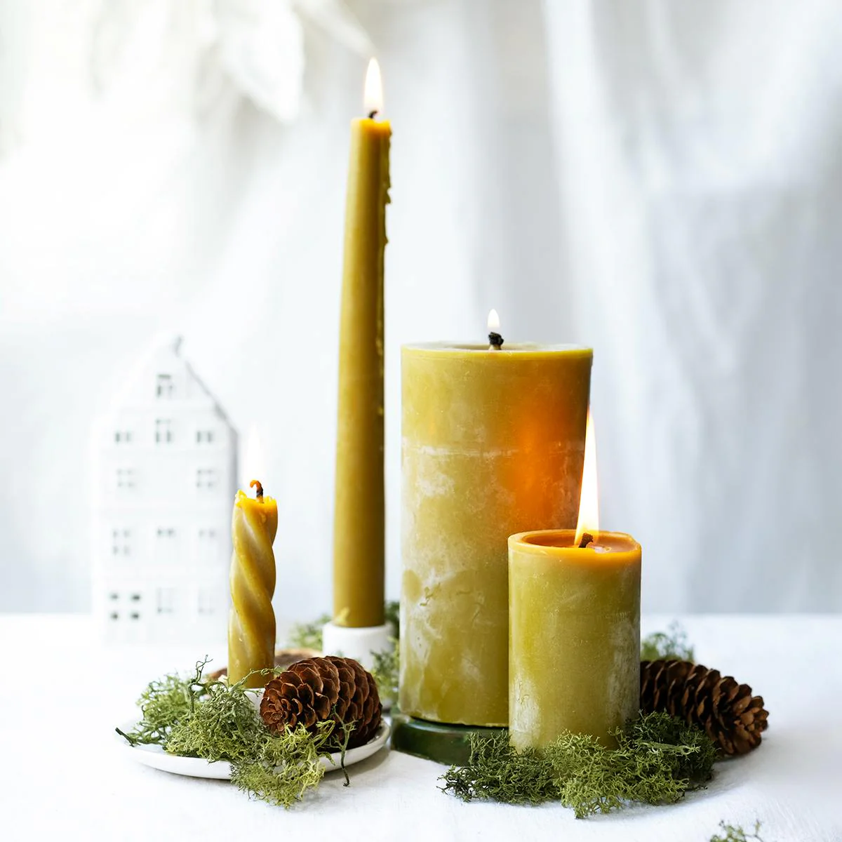 Pillar Candle Large Beeswax Olive Winter Pine - Image 3